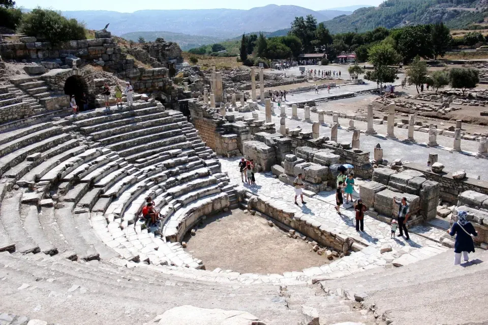 The stone tiers of the ancient Odeion theater in Ephesus