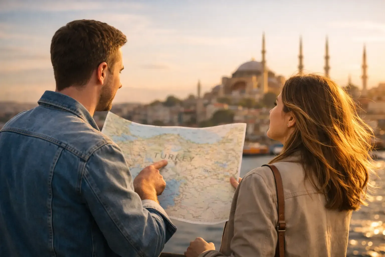 Couple looking at a map of Turkey