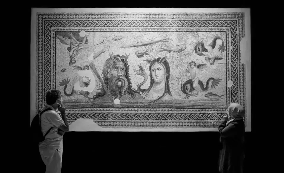 Visitors admiring the mosaics of the Zeugma Mosaics Museum