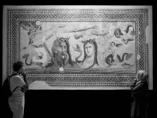 Visitors admiring the mosaics of the Zeugma Mosaics Museum