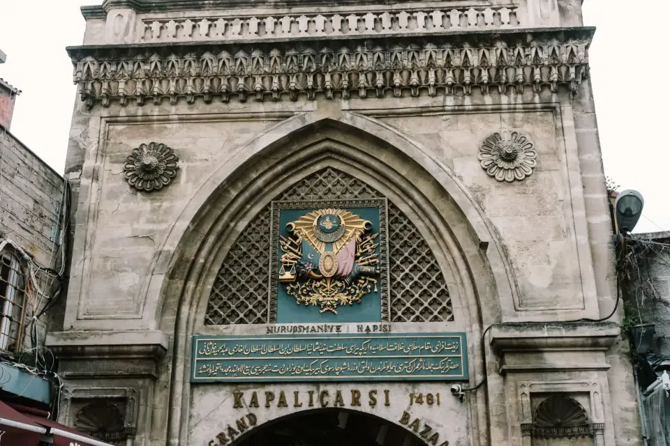 Historic arched stone entrance gate to the Grand Bazaar in Istanbul