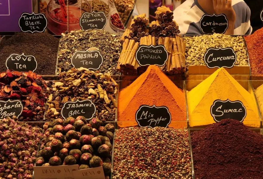 Colorful ground spices outside a shop in Eminonu
