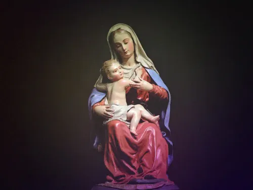 A painting of the Virgin Mary holding baby Jesus