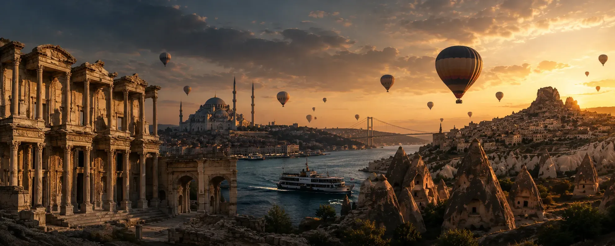 Scenic view of historical sites and natural landscapes in Turkey